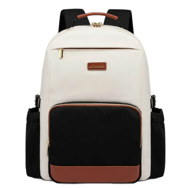 Women's Backpack Purse 15.6 Inch Laptop Bag with Large Cup Pocket, Beige-Black-Brown Image 1