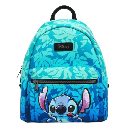 Disney Lilo & Stitch Mini Backpack – Black with Blue Tropical Leaves and Stitch Character Print Image 1