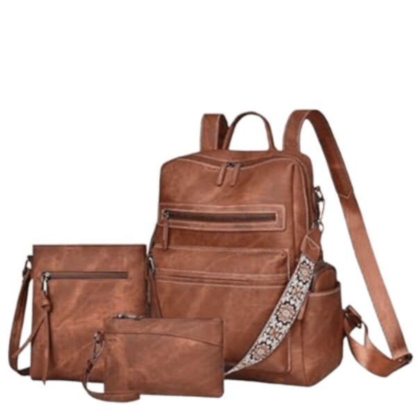 Convertible Fashion Designer Shoulder Bag and Leather Backpack for Women, Caramel Brown Image 1