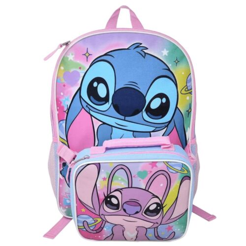 Disney Stitch and Angel 16-Inch Backpack Set – Includes Angel Lunch Bag, Water Bottle, and School Supplies for Kids Image 1