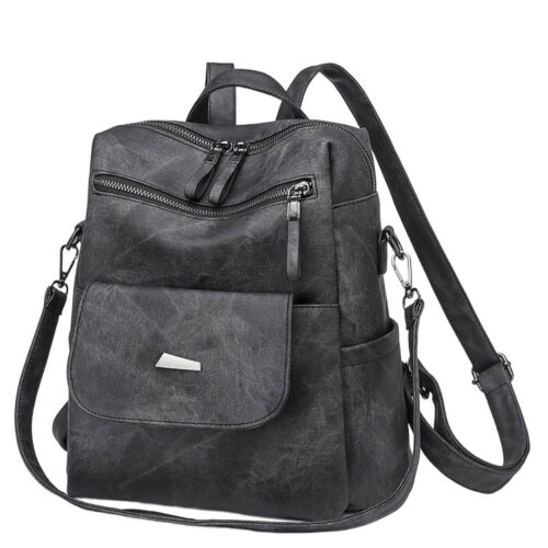 Multipurpose Design Fashion Handbag and PU Leather Backpack for Women, Black Travel Shoulder Bag Image 1