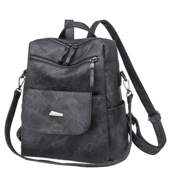 Multipurpose Design Fashion Handbag and PU Leather Backpack for Women, Black Travel Shoulder Bag Image 1