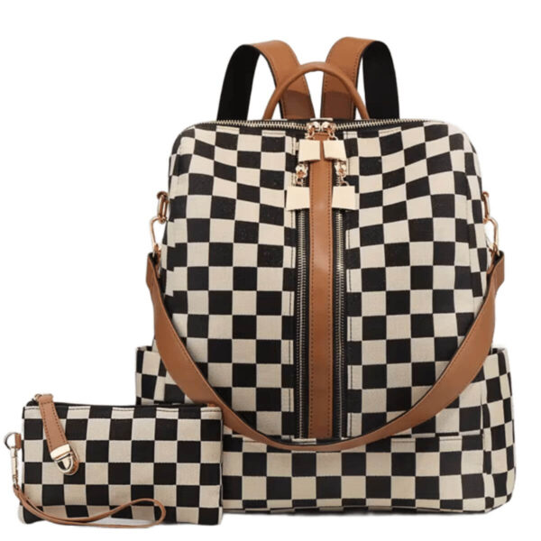 Women's Backpack Purse Checkered Plaid Fashion Handbag with Matching Wallet Image 1
