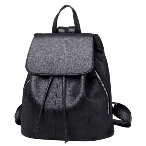 Minimal Structured Full-Grain Leather Backpack for Women - Compact City Travel and Work Commuter Bag, Black Image 1