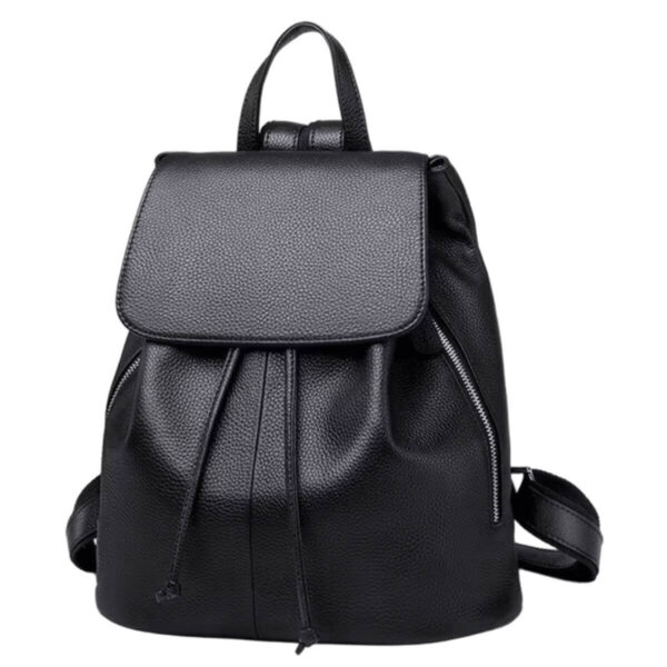 Minimal Structured Full-Grain Leather Backpack for Women - Compact City Travel and Work Commuter Bag, Black Image 1