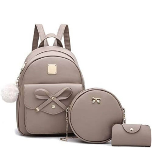Women's Backpack Purse - 3-Piece Fashion Leather Set with Bowknot Detail Image 1