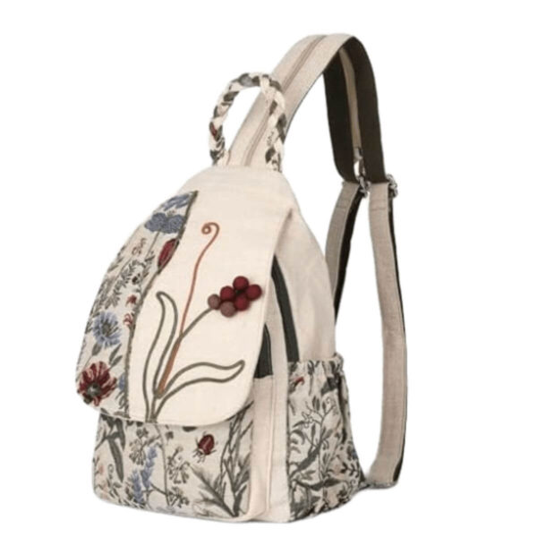 Women's Backpack Purse - Artisan Hand-Crafted Convertible Sling Bag, Grape Flower Canvas Image 1